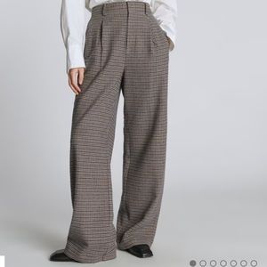 Everlane ReWool Way-High Drape Blue Brown Houndstooth Pant women’s 4 NEW NWT